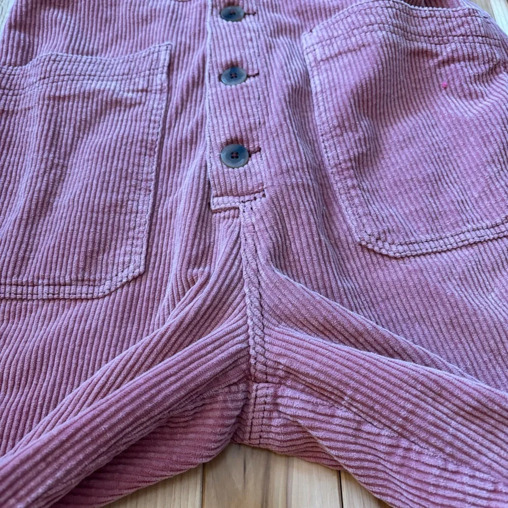Free People Outpost Corduroy Muted Pink Button Front Long Sleeve Jumpsuit